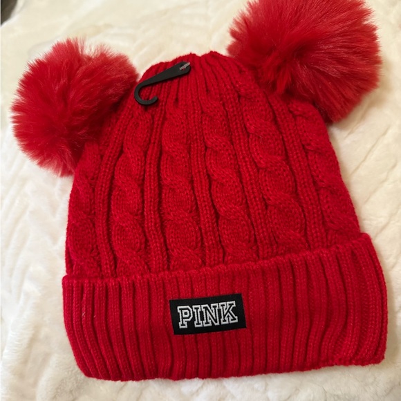 PINK Victoria's Secret Accessories - SOLD OUT- PINK Victoria's Secret Red Cable Knit Beanie, adult size.